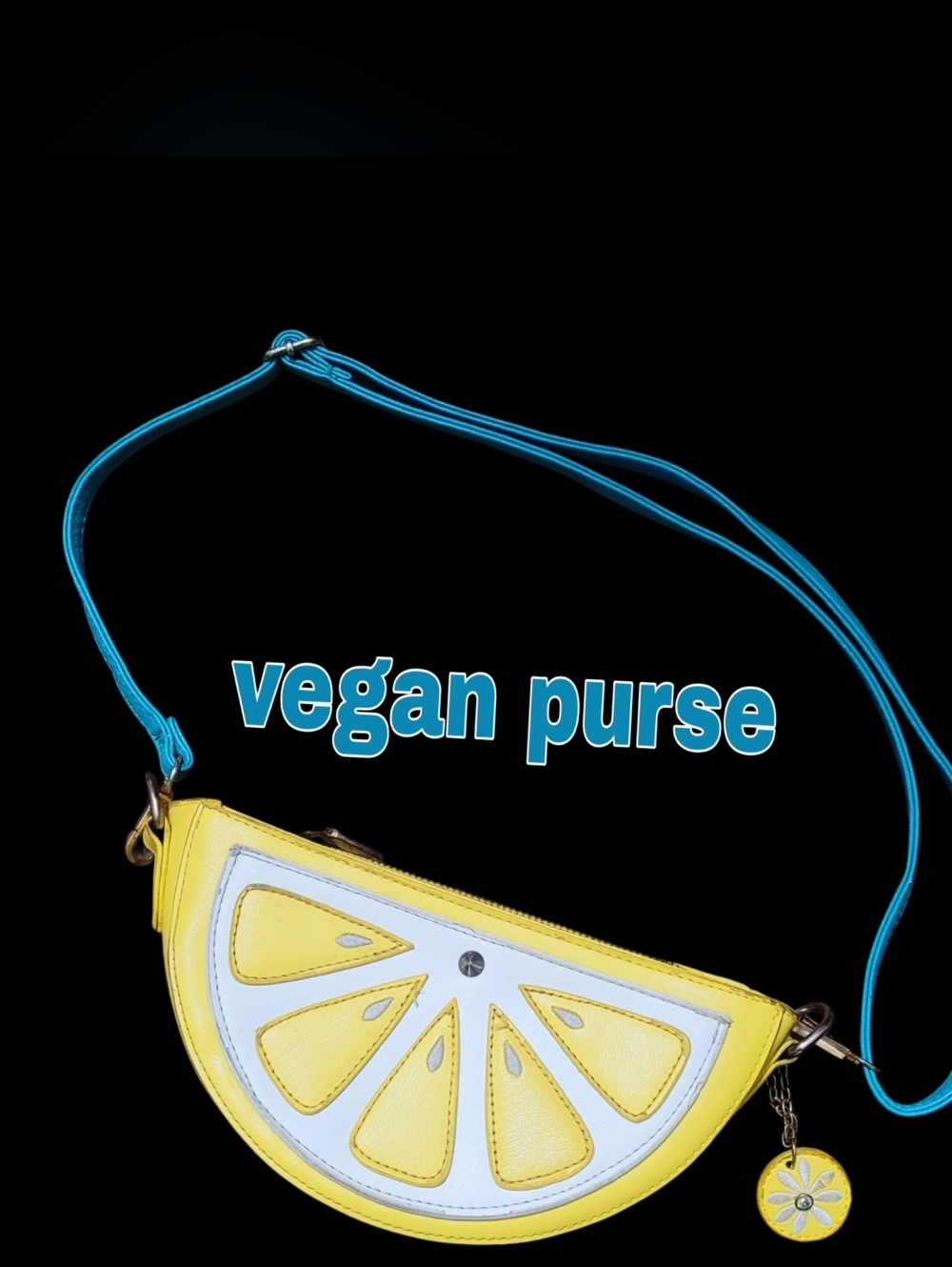ModCloth Vegan Lemon Slice Crossbody Shoulder Bag with Blue Strap
